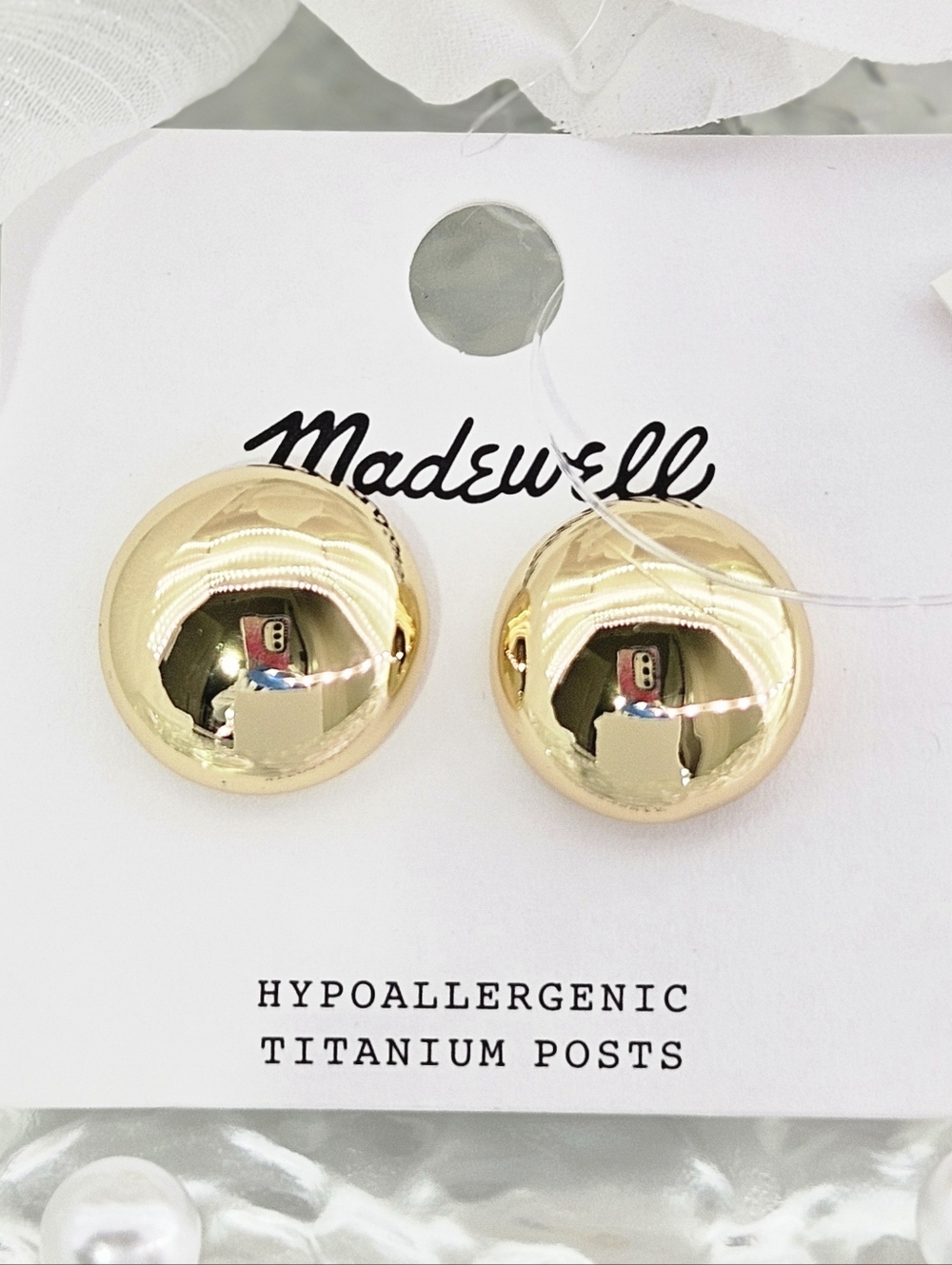 Madewell Earrings Pale Gold Tone Button Studs Shiny Recycled Modern Minimalist